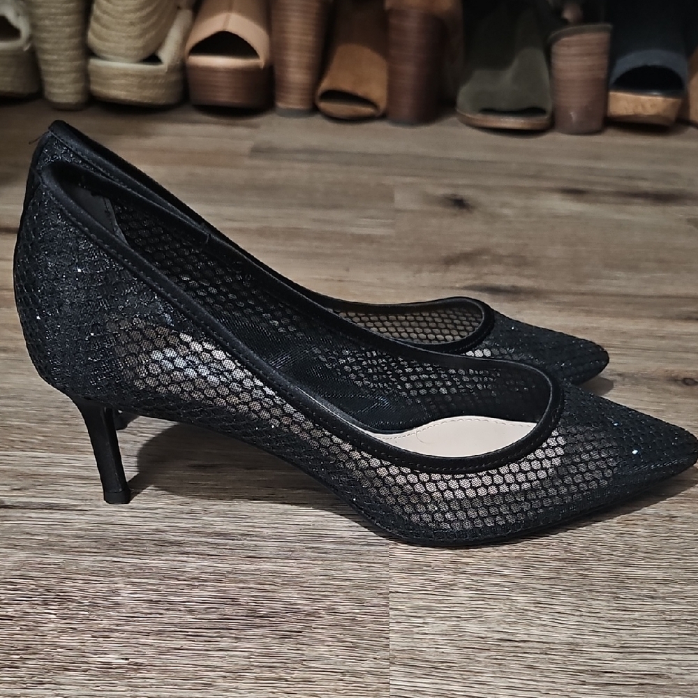 Nina Black Mesh Heels - Picture 4 of 11